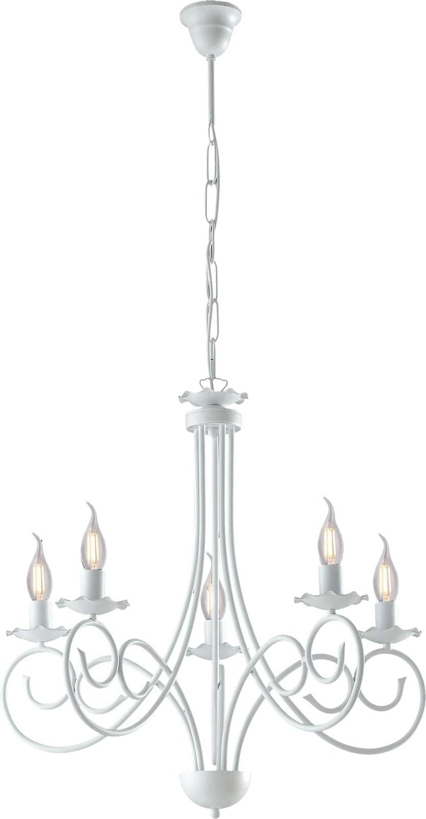 Lampadario-Provenzale-Candelabro-Alma-5-Luci-Ferro-Battuto-Bianco-Shabby