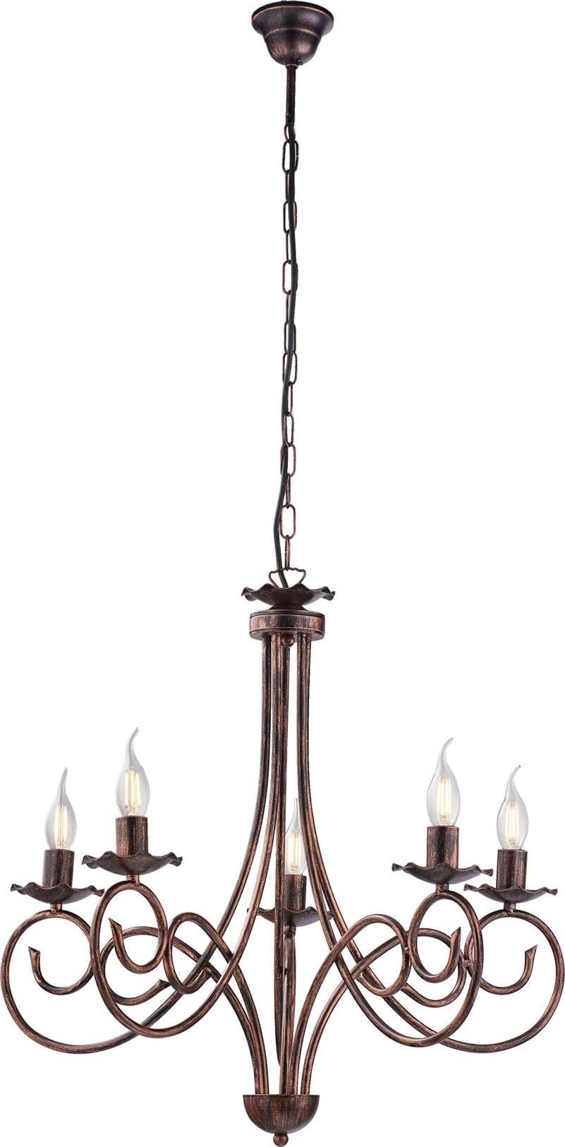 Lampadario-Provenzale-Candelabro-Alma-5-Luci-Ferro-Battuto-Nero-E-Rame