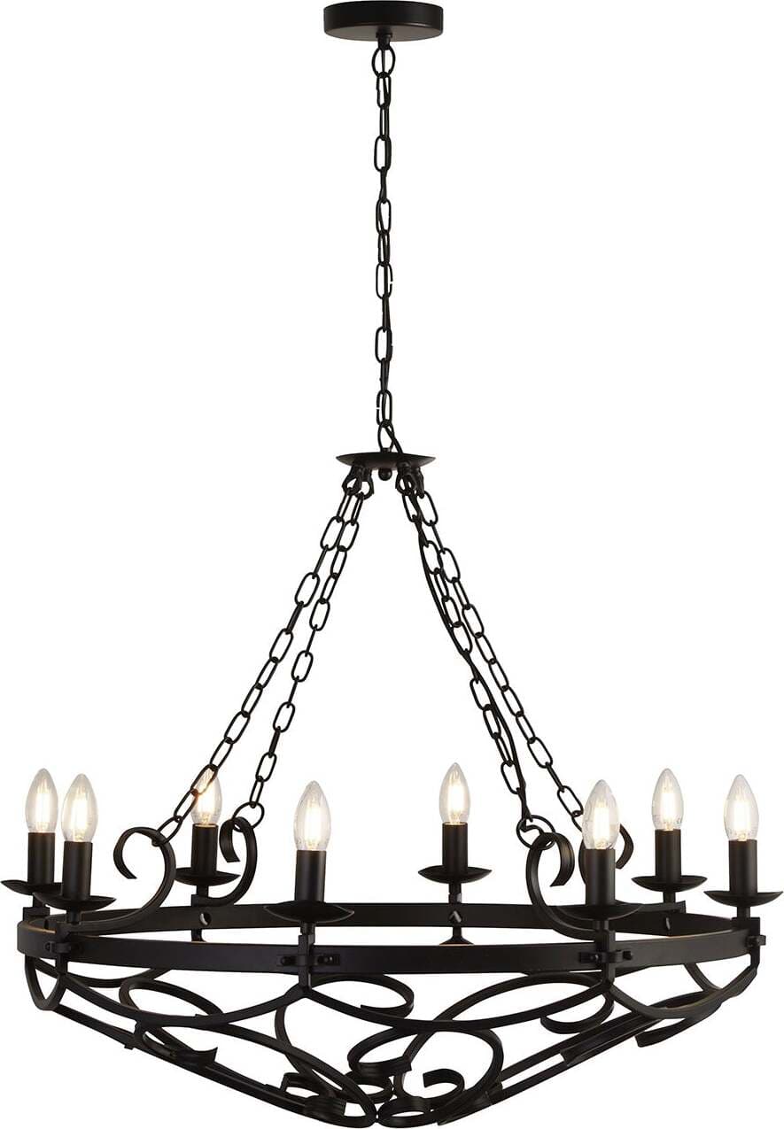 Lampadario-Rustico-Country-Cartwheel-Iii-Acciaio-Nero-8-Luci-E14