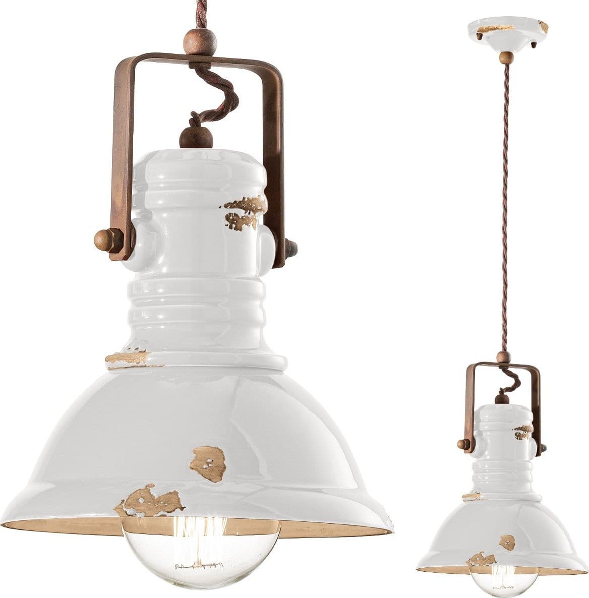 Lampadario-rustico-Ferroluce-Retrò-INDUSTRIAL-C1691-E27-LED-ceramica-sospensione