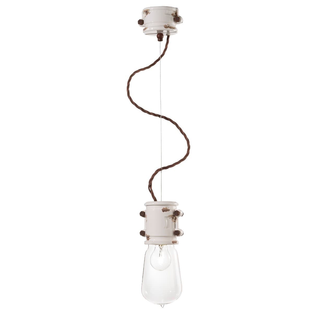 Lampadario-rustico-Ferroluce-Retrò-URBAN-C1520-E27-LED-treccia-ceramica-sospensione