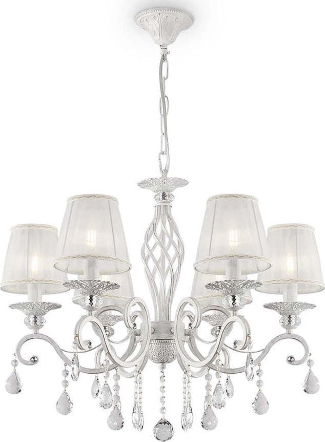 Lampadario-Shabby-Chic-Grace-Metallo-Bianco-6-Luci-Diffusori-Pvc-Bianco