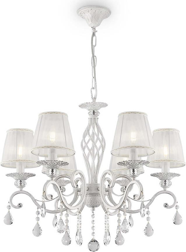 Lampadario-Shabby-Chic-Grace-Metallo-Bianco-6-Luci-Diffusori-Pvc-Bianco