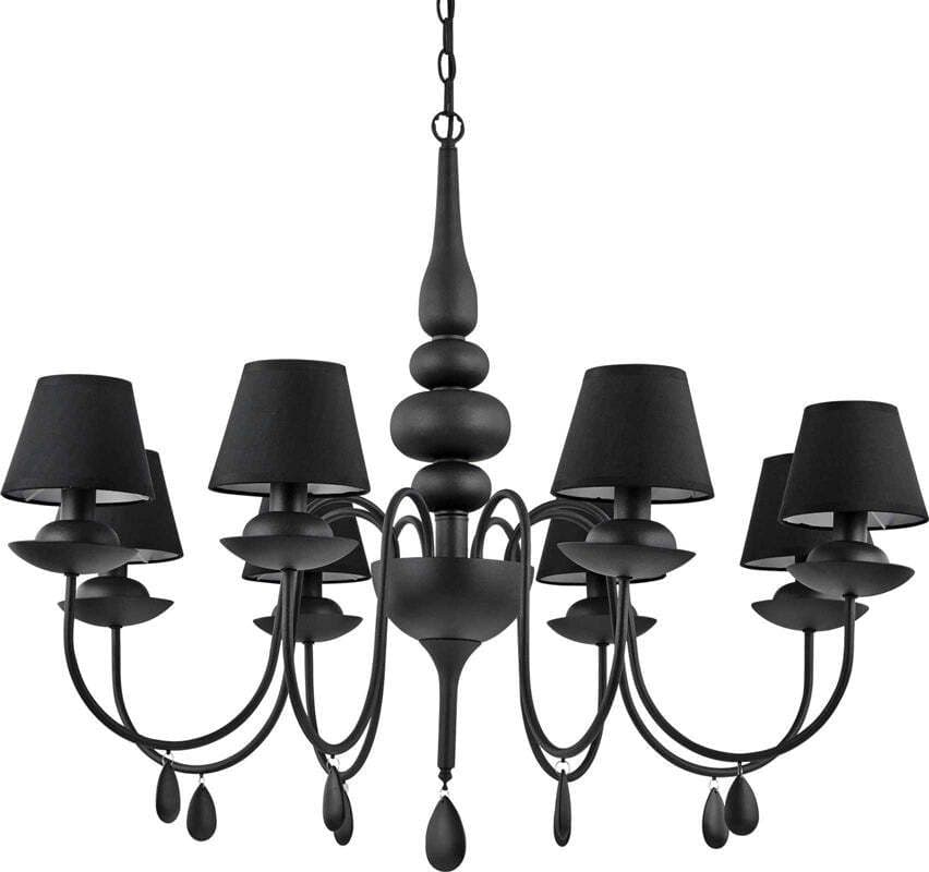 Lampadario-Shabby-Chic-Provenzale-Blanche-Metallo-Nero-8-Luci-E14