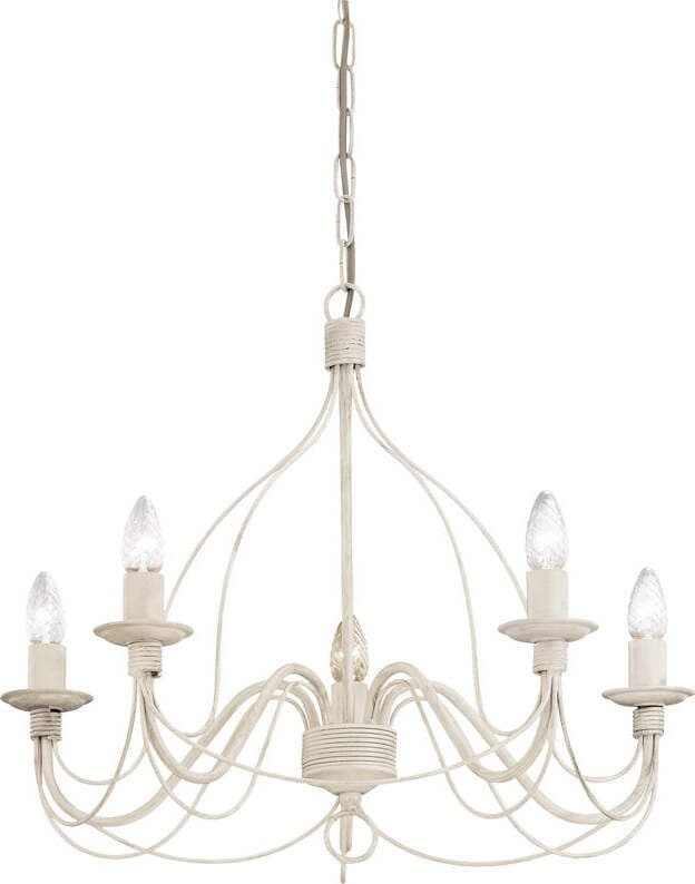 Lampadario-Shabby-Chic-Provenzale-Corte-Metallo-Bianco-5-Luci-E14