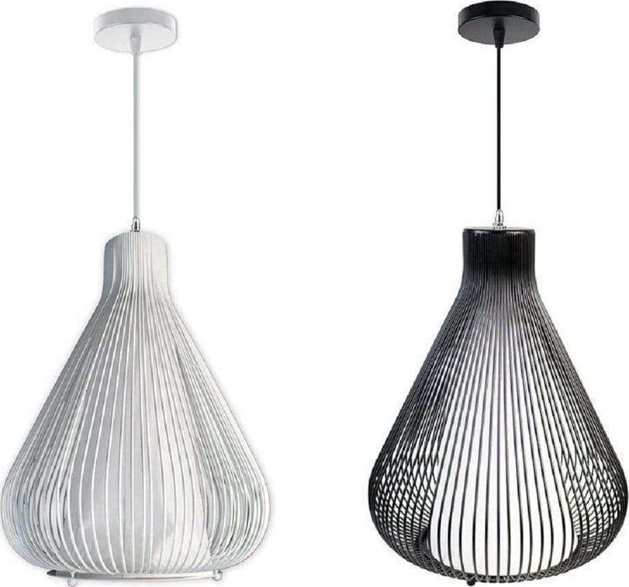 Lampadario-Soffitto-Attacco-E27-Bianco-Nero-Moderno-Sospensione-Regolabile-B18