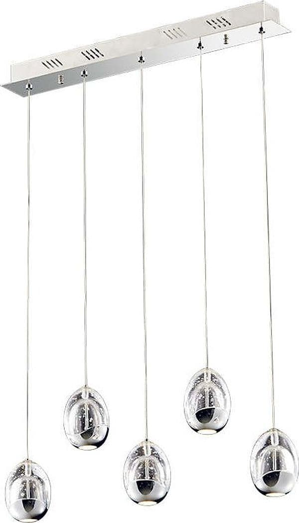 Lampadario-Sospensione-Contemp.-Golden-Egg-5-Luci-Cromo-E-Vetro-Pulegoso-Led-24W