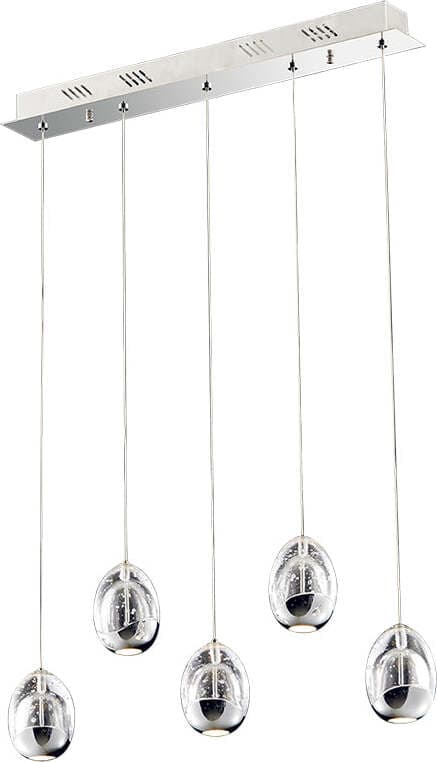 Lampadario-Sospensione-Contemp.-Golden-Egg-5-Luci-Cromo-E-Vetro-Pulegoso-Led-24W
