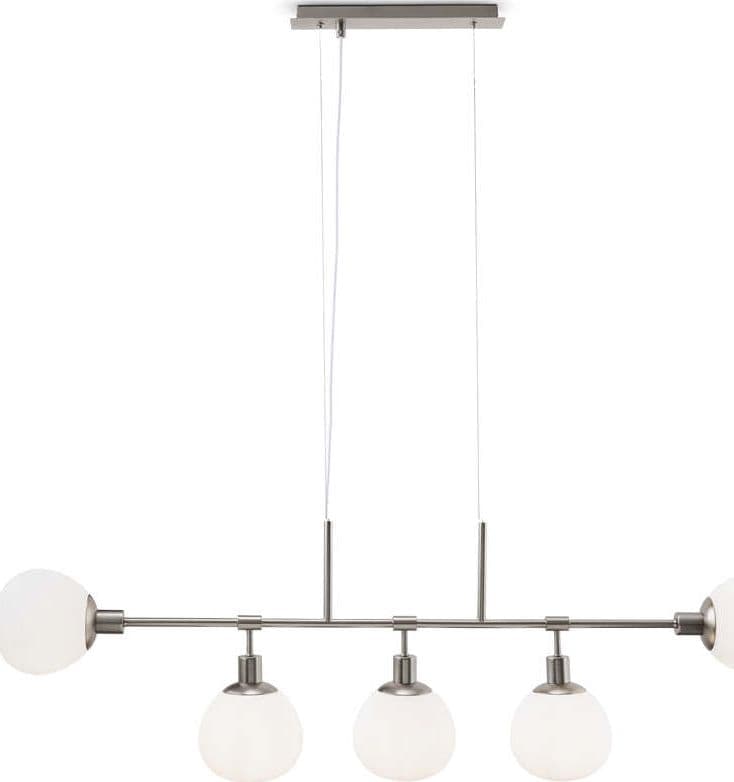 Lampadario-Sospensione-Erich-Metallo-Nichel-5-Luci-E-Diffusori-Bianchi