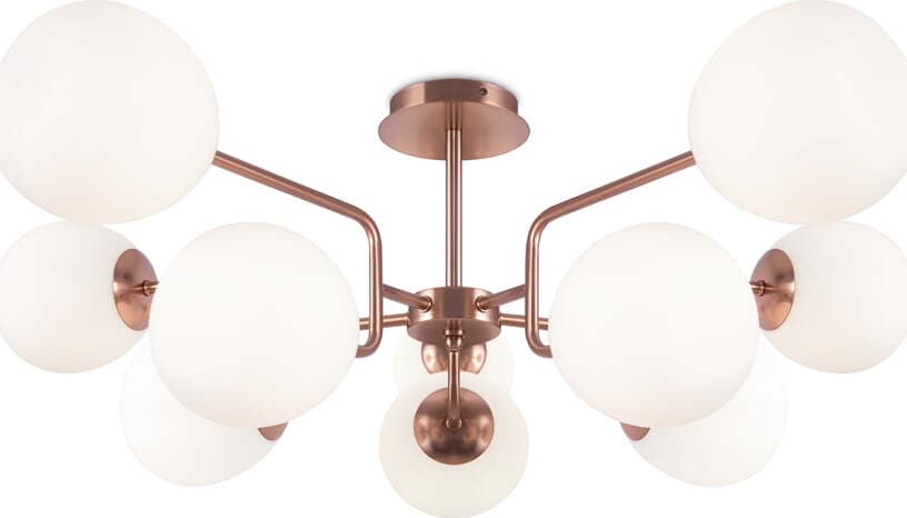 Lampadario-Sospensione-Erich-Metallo-Oro-Rosa-10-Luci-E-Diffusori-Bianchi
