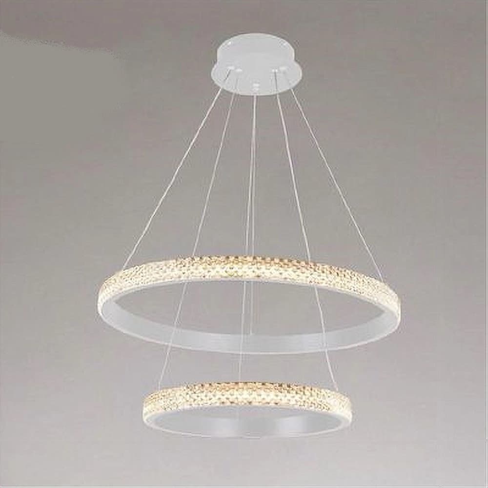 LAMPADARIO SOSPENSIONE LED 60 W 2 CERCHI ANELLI CRISTALLO TELECOMANDO BIANCO 31951 in Lampade a sospensione Trade Shop italia - Napoli, commercioVirtuoso.it