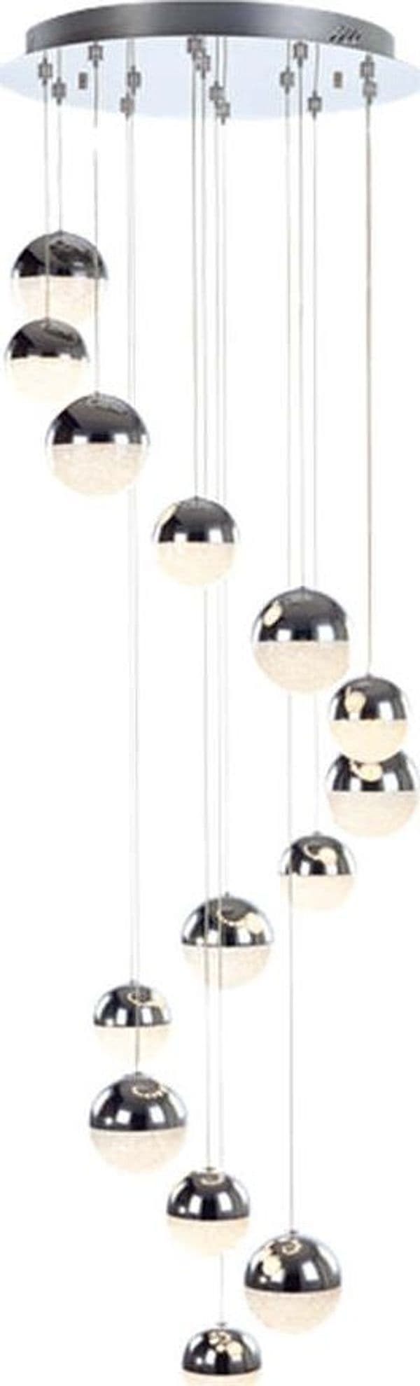 Lampadario-Sospensione-Moderno-Atomo-Metallo-14-Sfere-Cromo-Cristallo-Led-67,2W