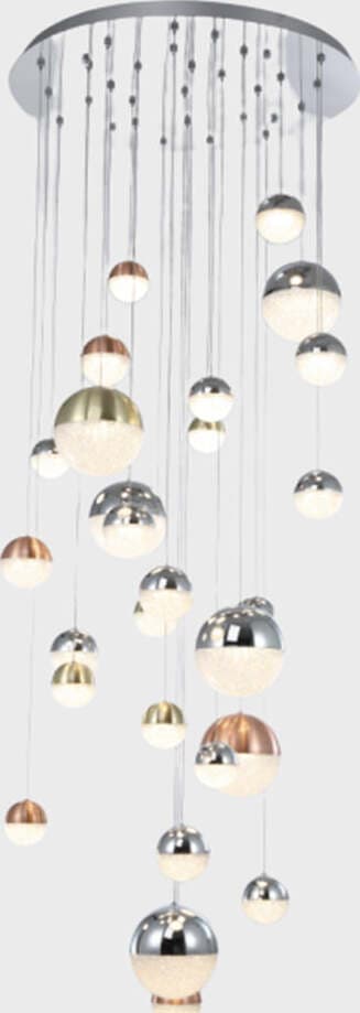Lampadario-Sospensione-Moderno-Atomo-Metallo-27-Sfere-Cromo-Cristallo-Led-136,8W