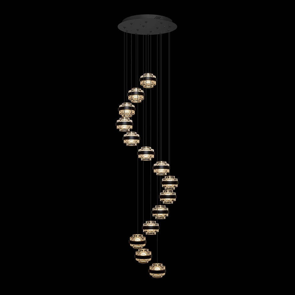 Lampadario-Sospensione-Moderno-Geo-14-Luci-Acrilico-Pulegoso-Nero-Opaco-Led-70W