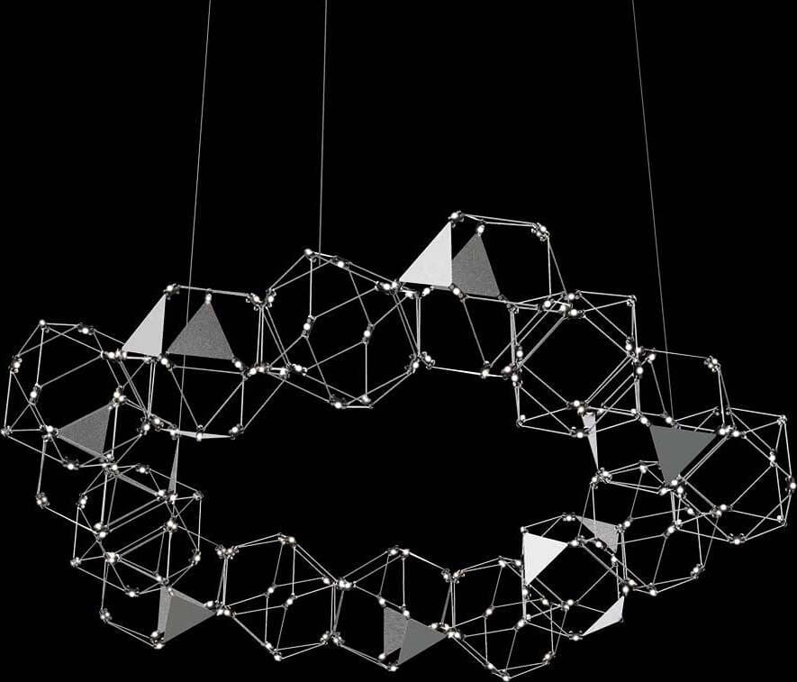 Lampadario-Sospensioni-Moderno-Lucciola-Pro-Metallo-Acciaio-Inox-Led-15-Esagoni