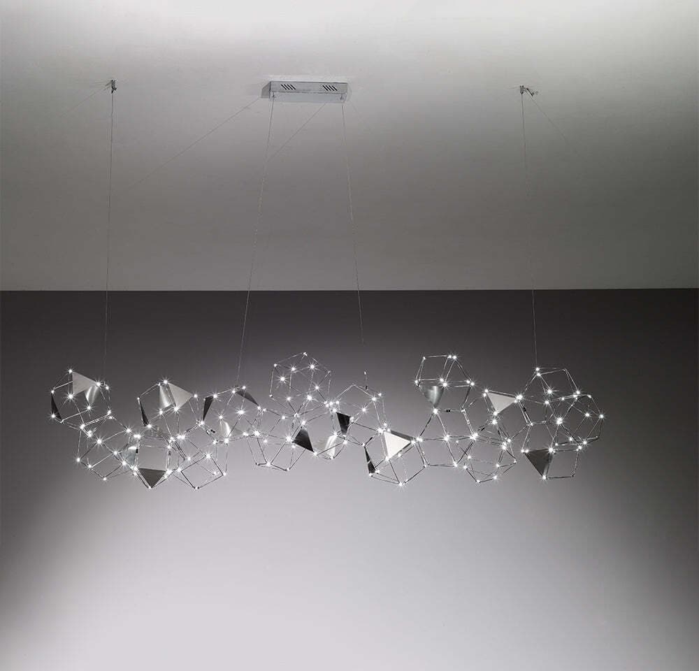 Lampadario-Sospensioni-Moderno-Lucciola-Pro-Metallo-Acciaio-Inox-Led-18-Esagoni