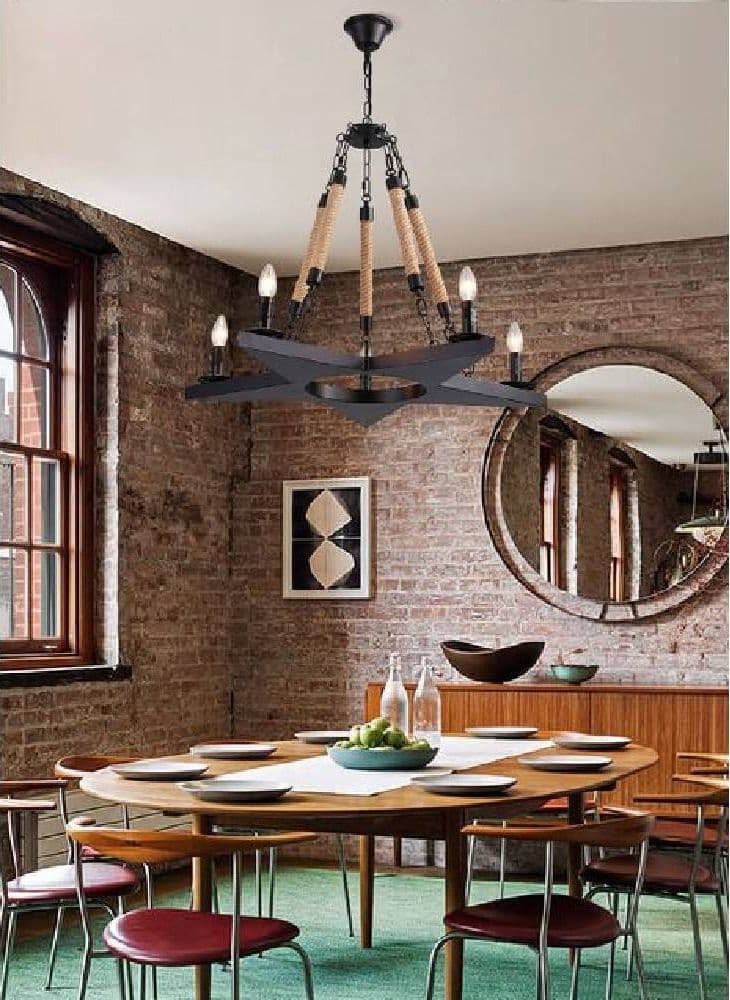 Lampadario-Stile-Industriale-A-Forma-Di-Stella-Corda-Di-Canapa-Metallo-E14-A39-5