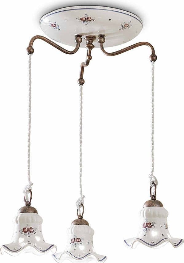 Lampadario-Tondo-Classico-Chieti-Metallo-E-Ceramica-Nero-Sfumato-Rame-3-Luci-E14