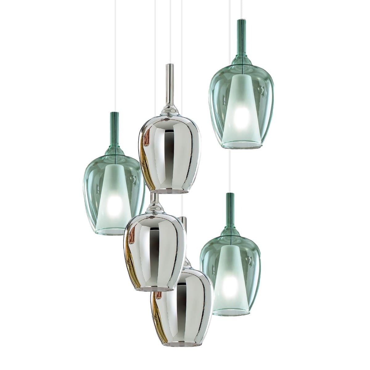 Lampadario-vetro-verde-cromo-Gea-Luce-OFELIA-S10-E27-LED-lampada-soffitto-multiluce