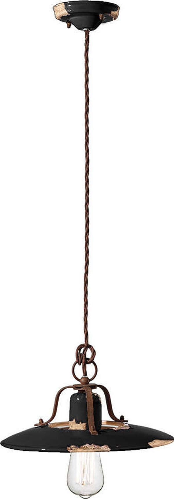 Lampadario-Vintage-Country-Ferro-E-Ceramica-Nero-1-Luce-E27-30Cm