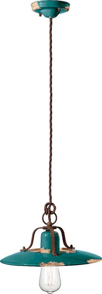 Lampadario-Vintage-Country-Ferro-E-Ceramica-Verde-1-Luce-E27-30Cm