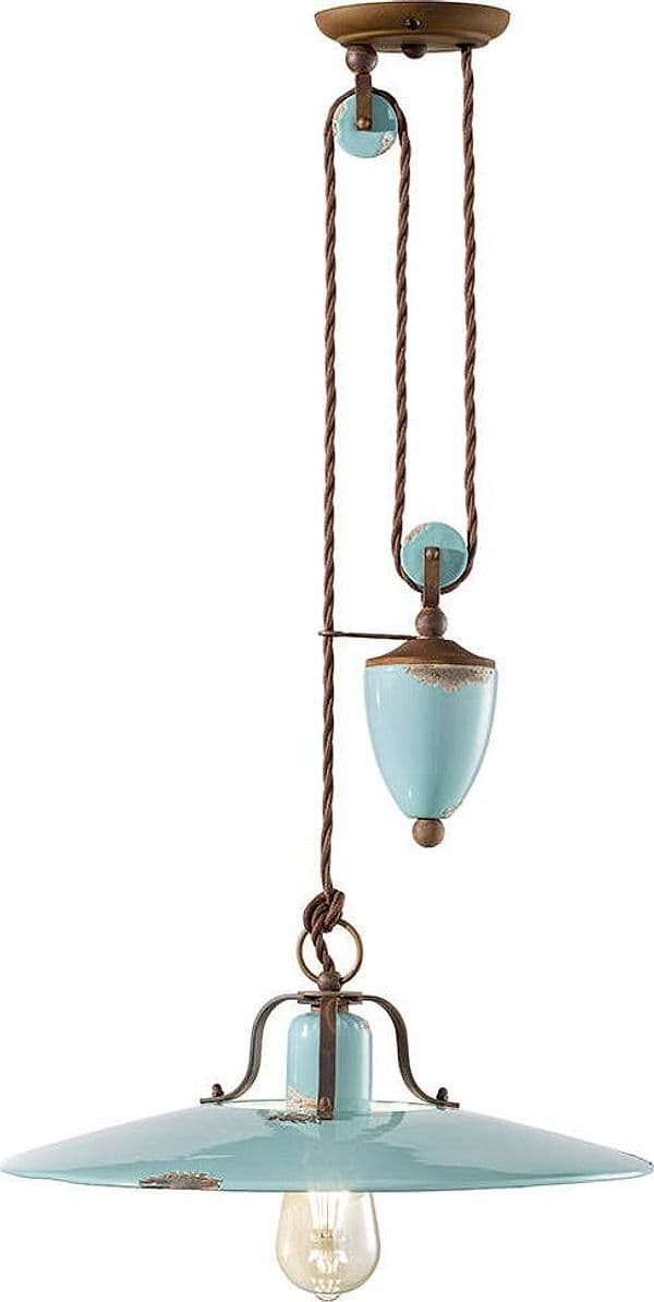 Lampadario-Vintage-Country-Saliscendi-Ferro-E-Ceramica-Azzurro-1-Luce-E27