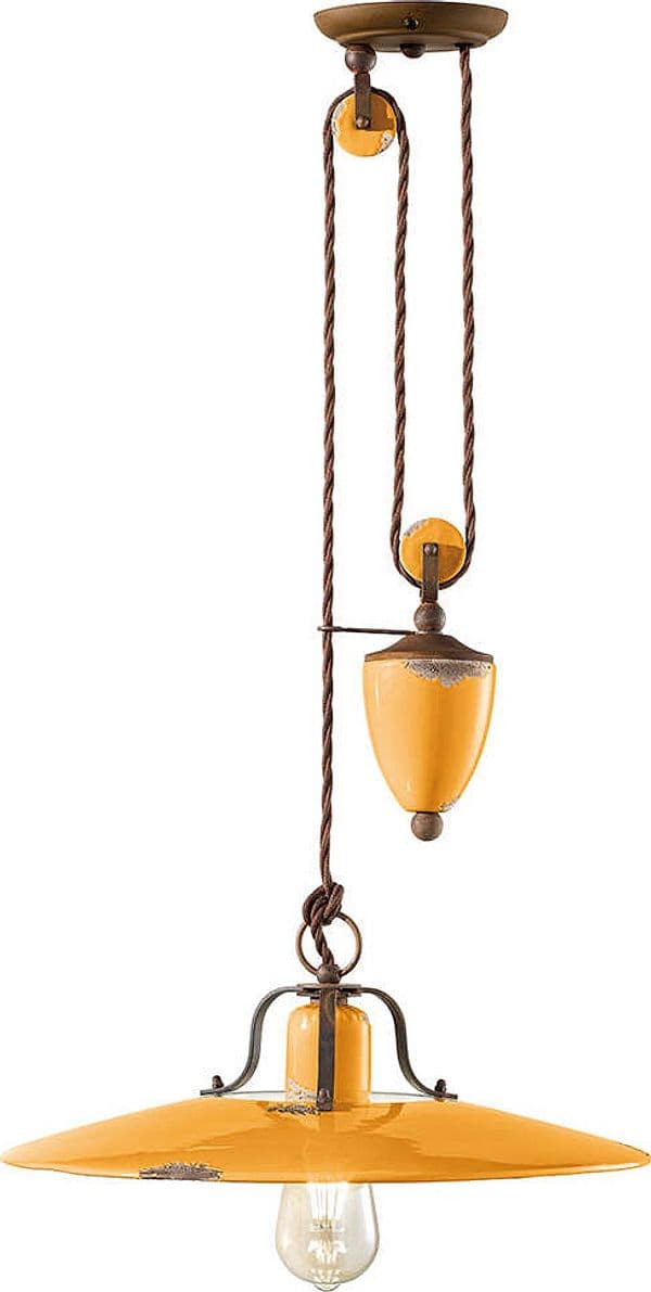 Lampadario-Vintage-Country-Saliscendi-Ferro-E-Ceramica-Giallo-1-Luce-E27