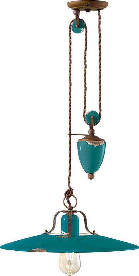 Lampadario-Vintage-Country-Saliscendi-Ferro-E-Ceramica-Verde-1-Luce-E27