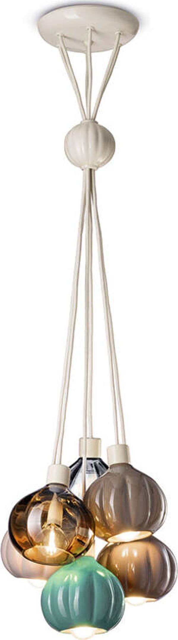 Lampadario-Vintage-Decò-Afoxe'-Alluminio-Ceramica-Vetro-6-Luci-E14