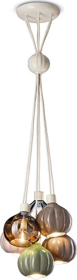 Lampadario-Vintage-Decò-Afoxe'-Alluminio-Ceramica-Vetro-Finitura-Mix-6-Luci-E14