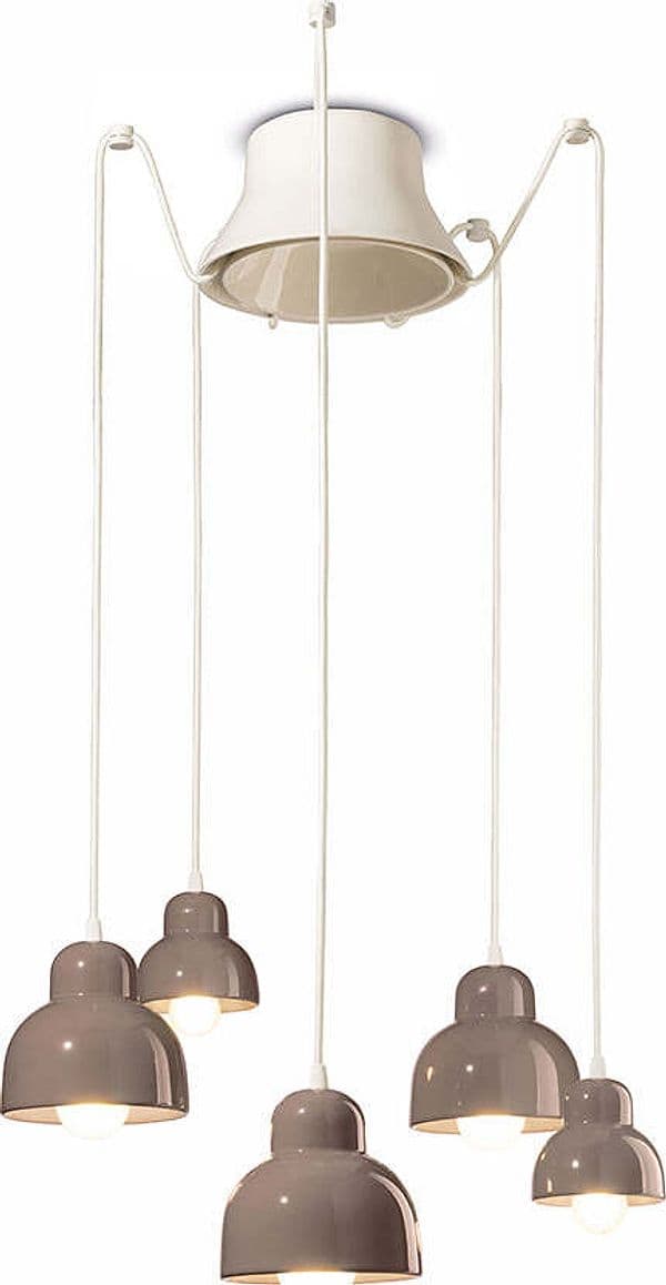 Lampadario-Vintage-Decò-Berimbau-Ceramica-Marrone-Moka-3-Luci-E27
