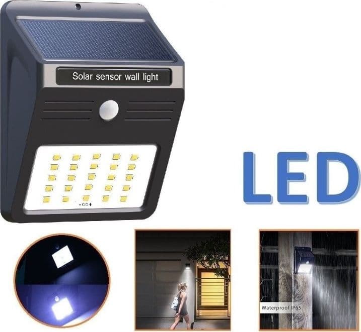 LAMPADE 30LED 15W PARETE MURO ENERGIA SOLARE SENSORE MOVIMENTO APPLIQUE ESTERNO