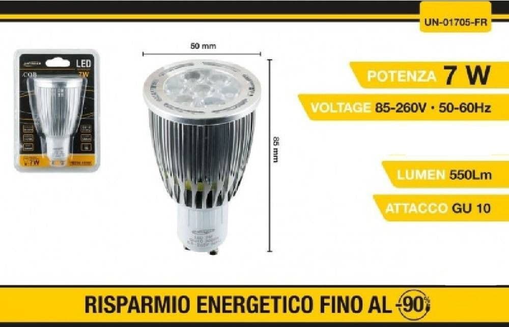 LAMPADINA A LED COB LAMPADA GU10 FARETTO 7 W 550 LM LUCE FREDDA 6500K UN-01705F