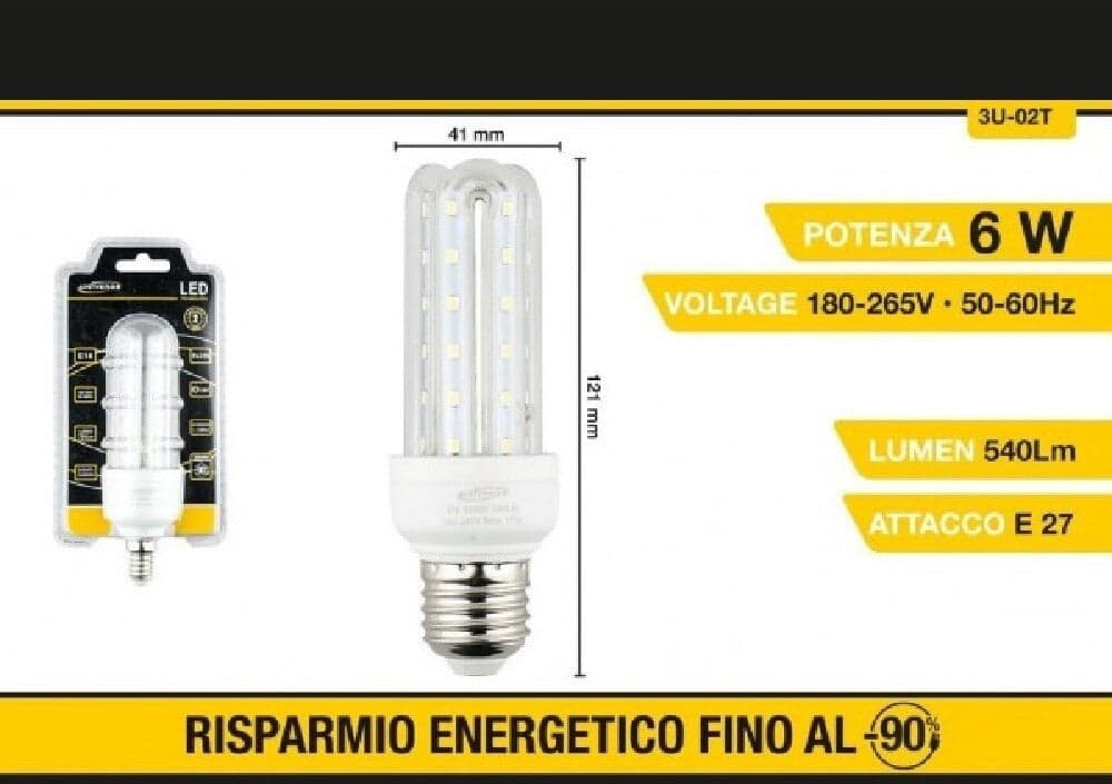 Lampadina Led E27 3u 6 W Luce Fredda 6500k Naturale 4000k Calda 3000k 36d 3u02t Casa, arredamento e bricolage > Illuminazione da interno > Lampade Led Trade Shop italia - Napoli, Commerciovirtuoso.it