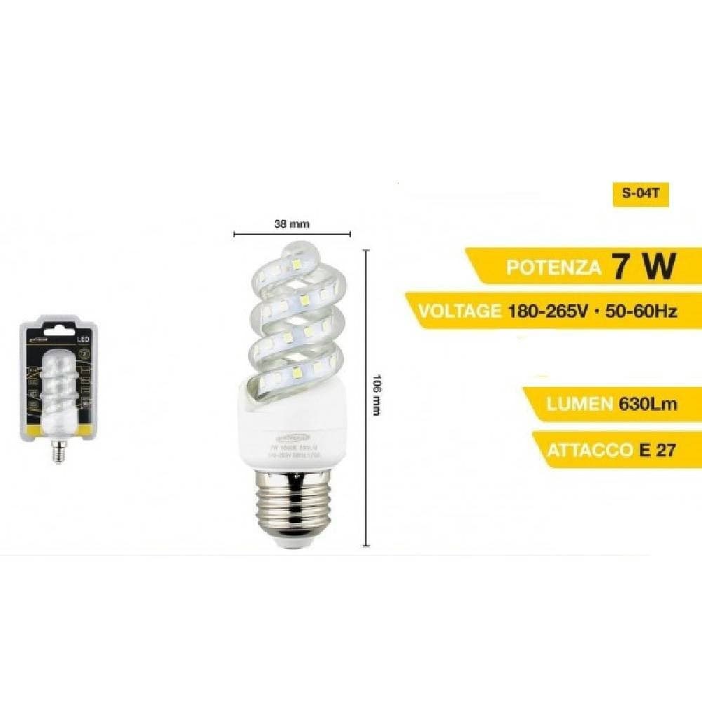 Lampadina Led E27 7 W A Spirale Luce Bianca Fredda Calda Naturale 40d S-04t Casa, arredamento e bricolage > Illuminazione da interno > Lampade Led Trade Shop italia - Napoli, Commerciovirtuoso.it