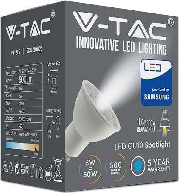 LAMPADINA LED V-TAC VT-249 PAR16 GU10 6W FARETTO SPOTLIGHT SMD CHIP SAMSUNG LUCE CALDA Illuminazione/Illuminazione per interni/Luci da incasso Zencoccostore - Formia, Commerciovirtuoso.it