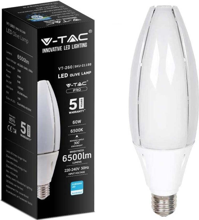 LAMPADINA V-TAC LED E40 60W OLIVE LAMP SMD CHIP SAMSUNG - SKU 21187 / 21188 Illuminazione/Lampadine/Lampadine a LED Zencoccostore - Formia, Commerciovirtuoso.it
