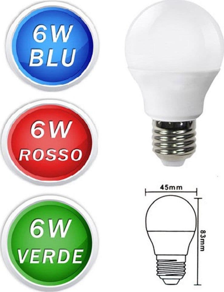 Lampadine Led Sfera 6 W E27 Luce Colorata Verde Blu Rossa Lampada Globo G45 Casa, arredamento e bricolage > Illuminazione da interno > Lampade Led Trade Shop italia - Napoli, Commerciovirtuoso.it