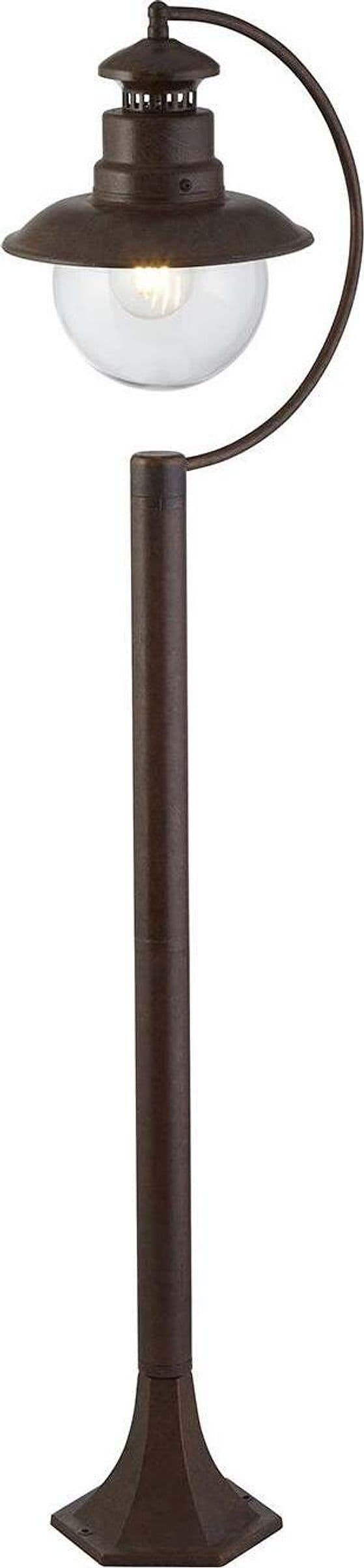 Lampione-Da-Esterno-Rustico-Country-Stazione-Acciaio-Marrone-Vetro-1-Luce-E27