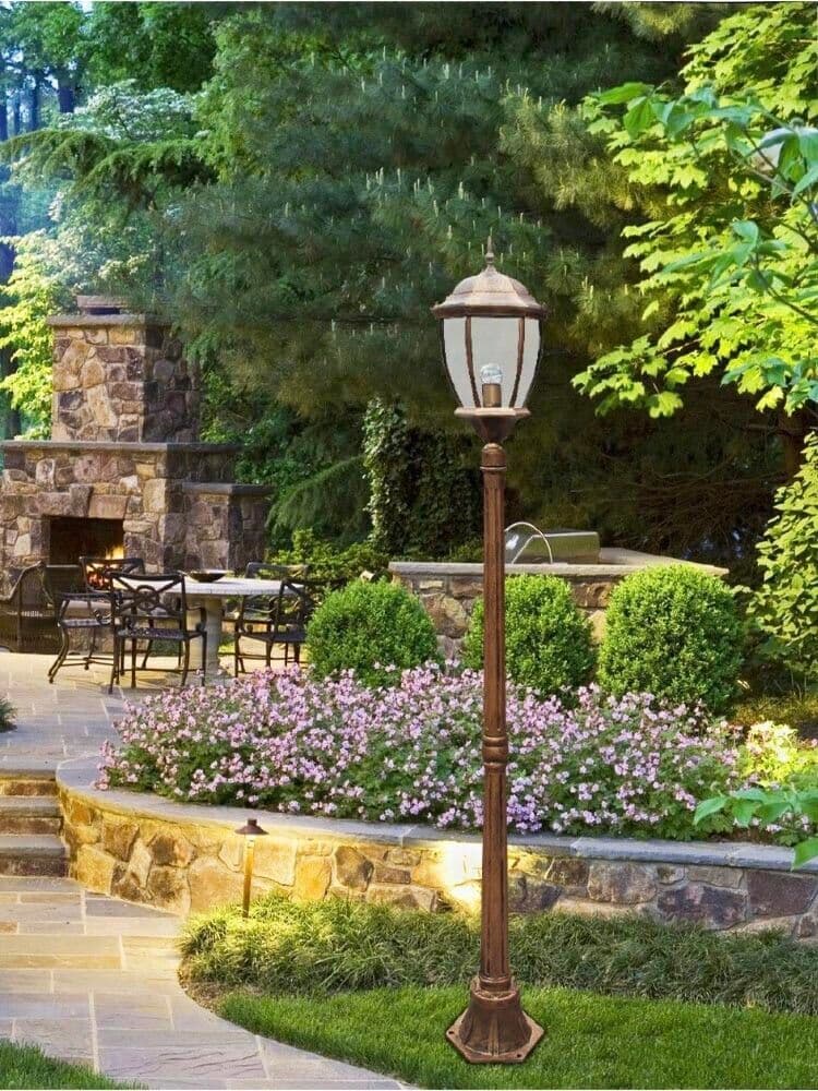 Lampione-Da-Terra-Lanterna-In-Vetro-Palo-Lampioncino-Illuminazione-Giardino