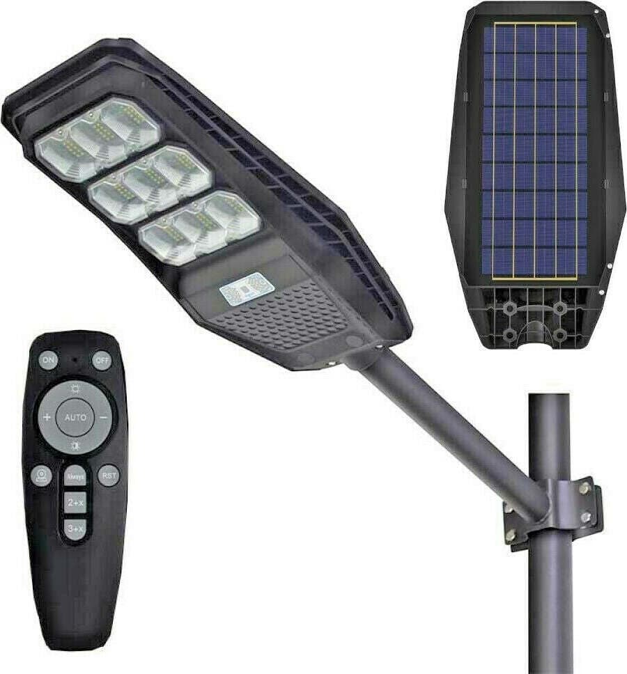 LAMPIONE-FARO-ENERGIA-SOLARE-LED-100W-SENSORE-CREPUSCOLARE-TELECOMANDO-IP65-LM