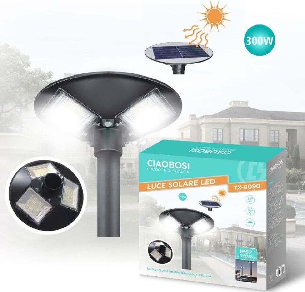 Lampione Faro Giardino Stradale Crepuscolare Ufo Pannello Solare 300 W Tx-8090 Illuminazione/Illuminazione per esterni/Lampioni Trade Shop italia - Napoli, Commerciovirtuoso.it