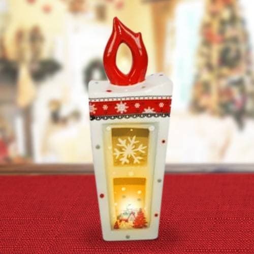 Lanterna-In-Ceramica-Candela-Con-Lumino-Elettrico-34-Cm-Decorazioni-Natalizie