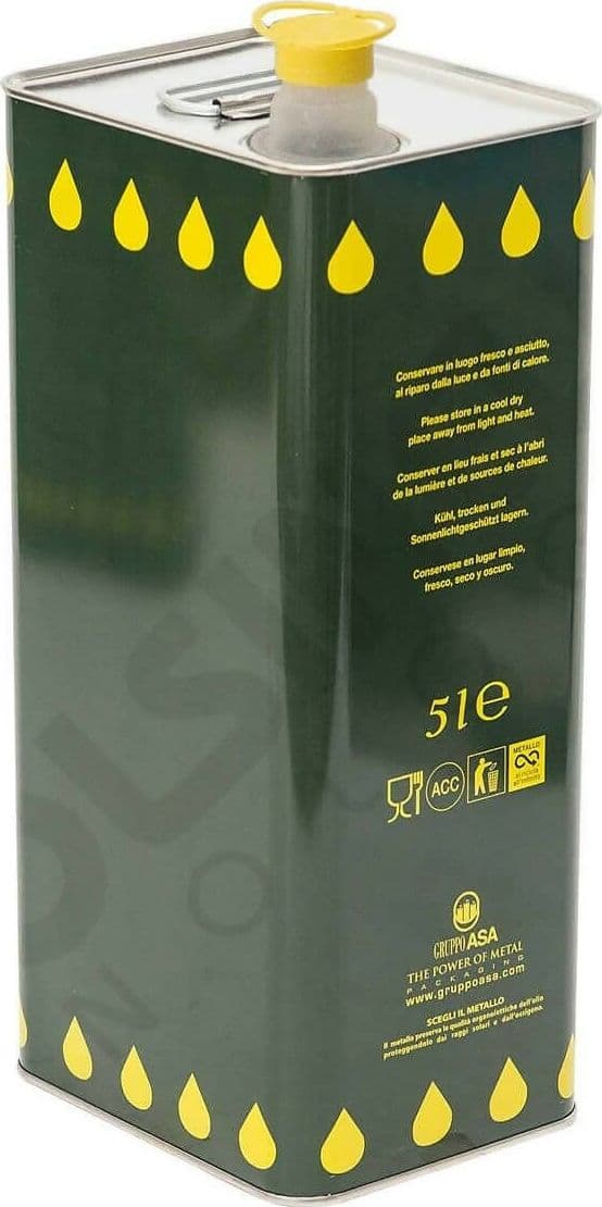 Latta da 3 litri di Olio Extravergine d'oliva, ottenuto da spremitura a freddo di olive della Puglia. in D'oliva C.B.C. - Martina Franca, commercioVirtuoso.it