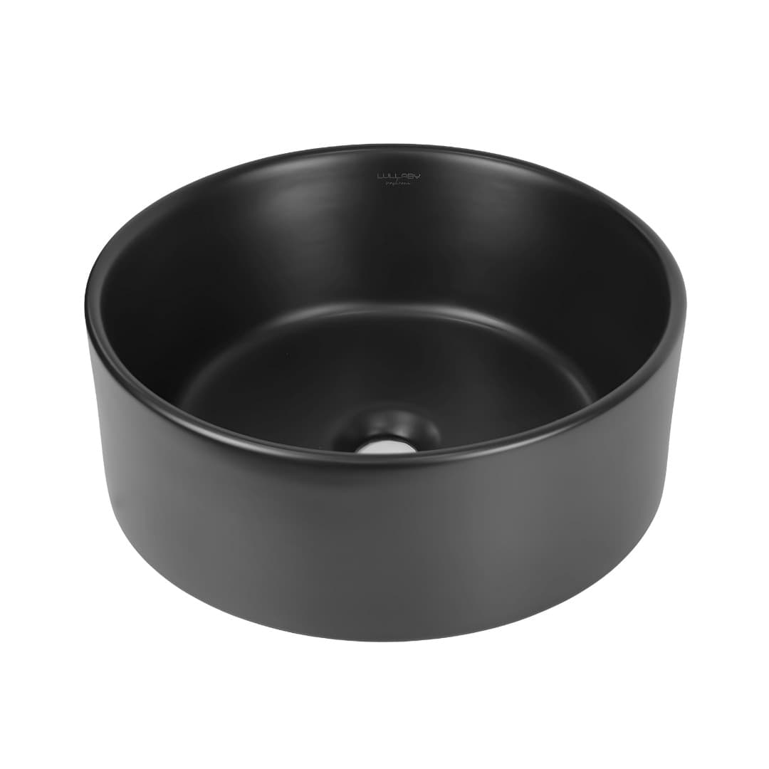 Lavabo-Da-Appoggio-Ceramica-Nero-Opaco-Tondo-Arredo-Bagno-41,5x41,5x13,5-Cm