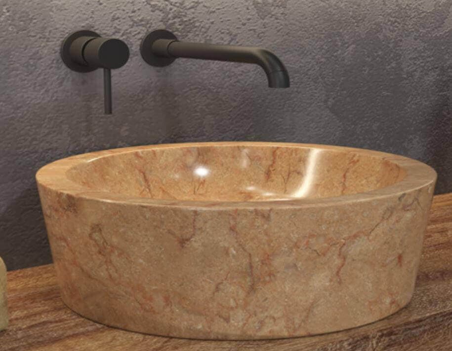 Lavabo Tondo Per Bagno In Marmo Naturale Rosso
