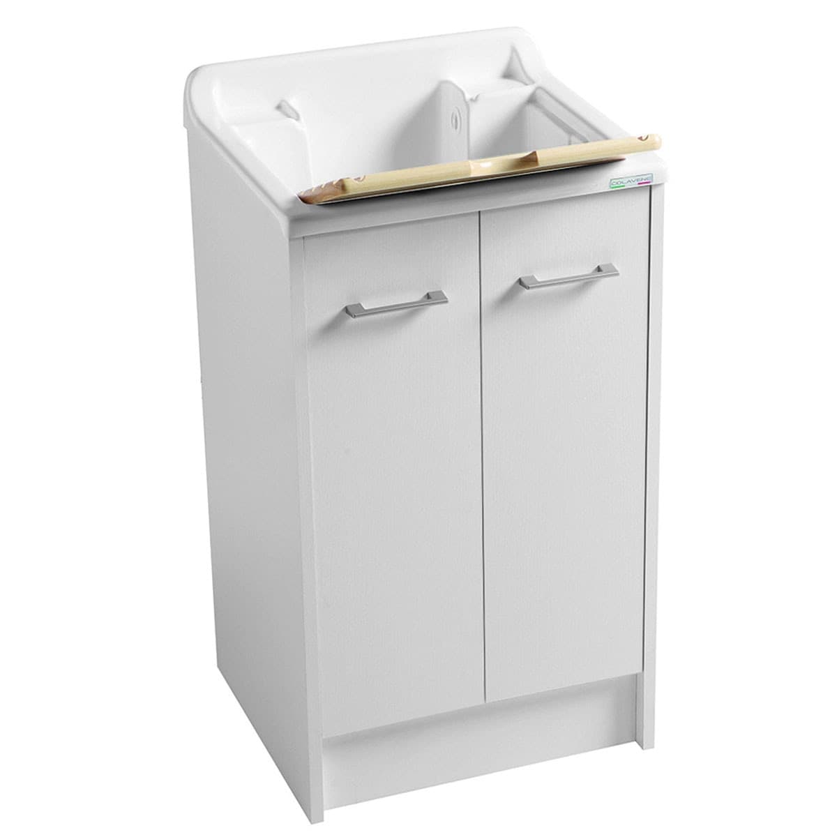Lavatoio Colavene Domestica 50x50 Bianco Con Tavola Lavapanni In Legno