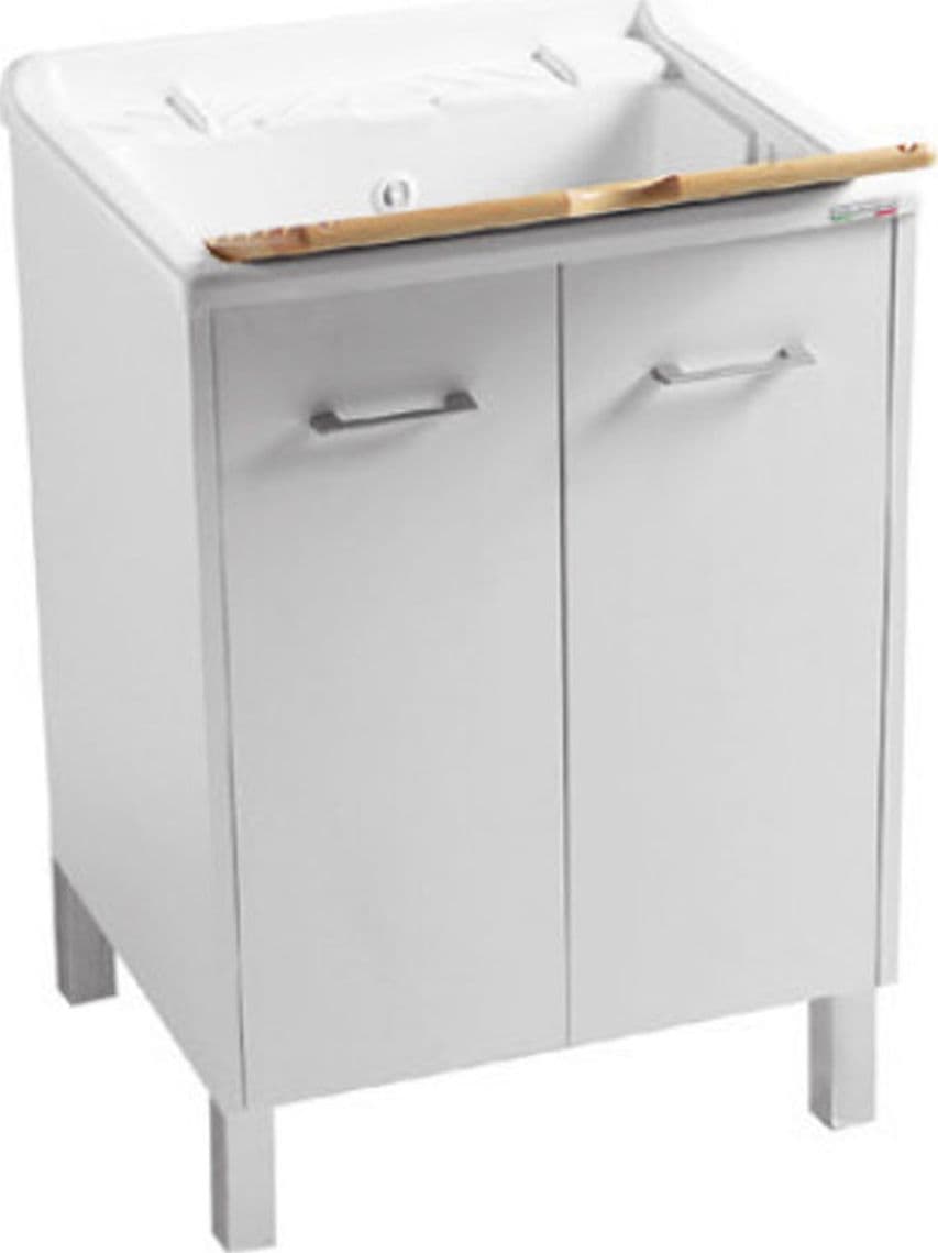 Lavatoio-Colavene-Domestica-Con-Piedini-60x60-Bianco-Con-Tavola-Lavapanni-In-Legno