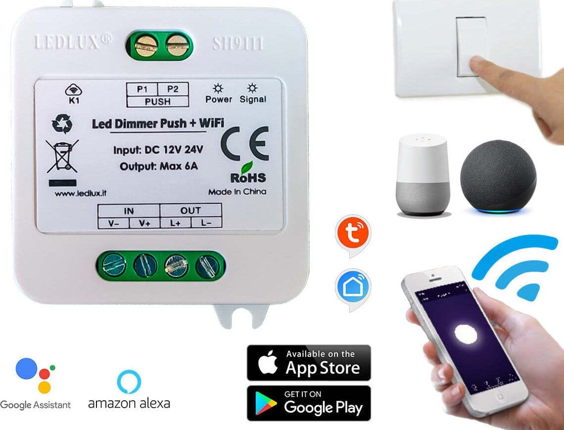 Led-Dimmer-Con-Pulsante-Memoria-12V-24V-6A-WiFi-Smart-Per-Striscia-Led-Compatibile-Con-Alexa-Google-Home-Ledlux