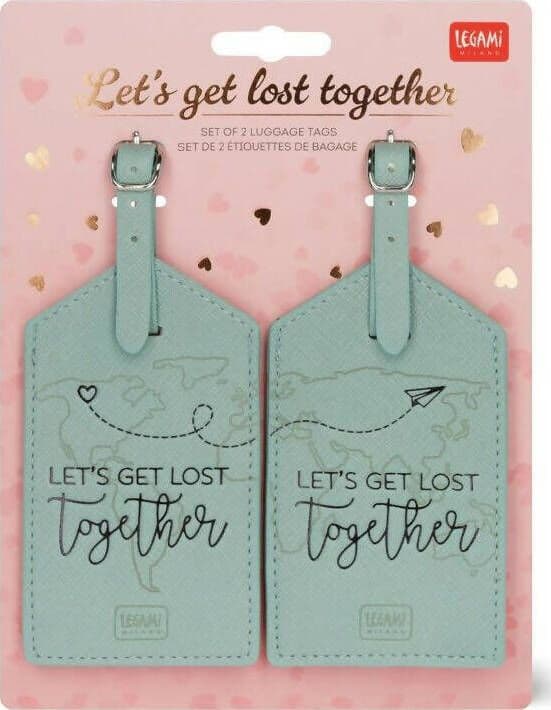 Legami---Etichette-Bagaglio,-Let's-Get-Lost-Together,-Set-Di-2-Targhette-Per-Valigia,-Accessorio-Per-Viaggio-Aereo-Crociera-Treno,-Tag-Del-Bagaglio-Per-Proteggi-Dati-In-Pelle-Pu-E-Microfibra